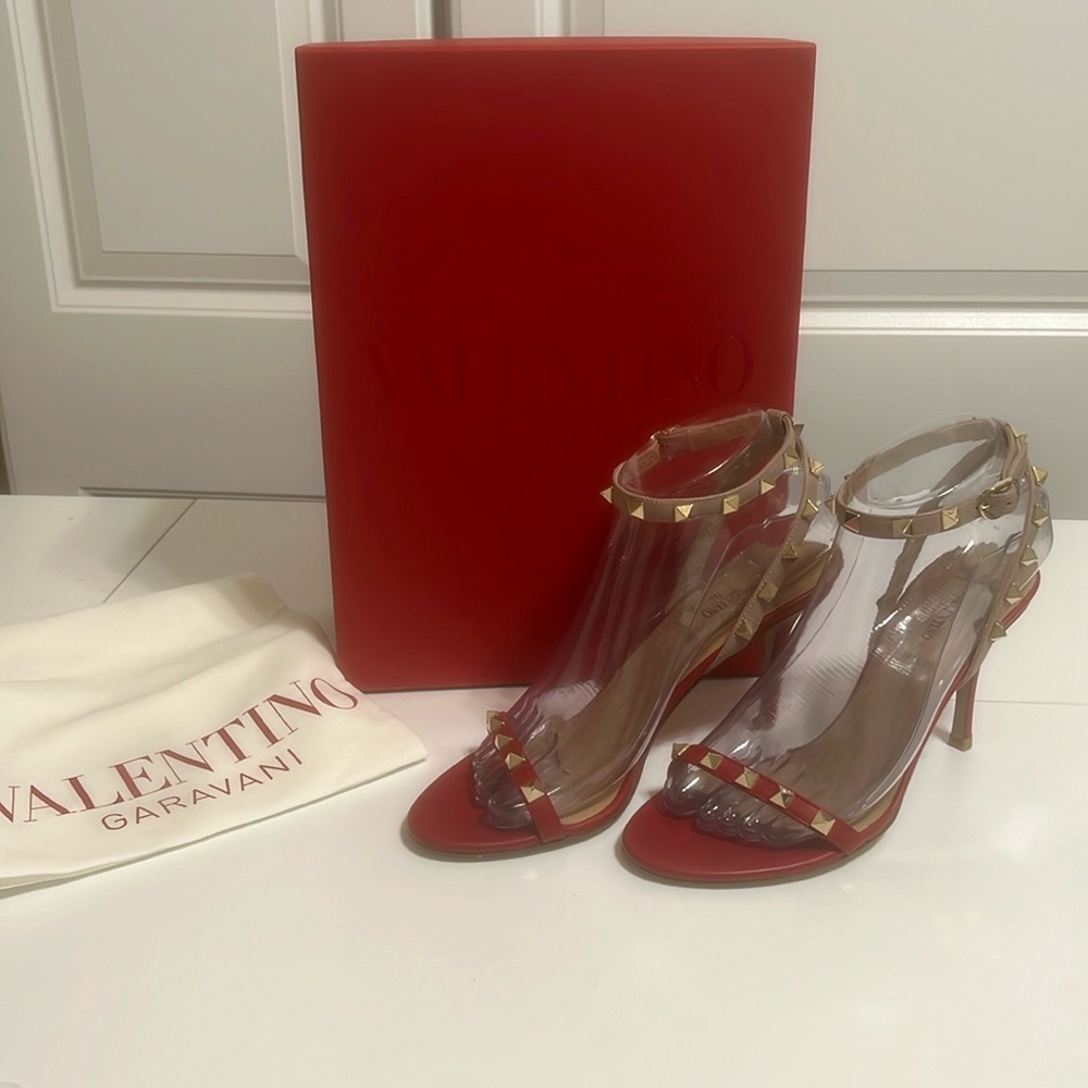 Valentino Garavani Rockstud ankle strap heels.